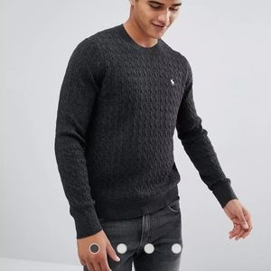 Abercrombie & Fitch Preppy Cable Knit Sweater Moose Logo in Charcoal Size: XL